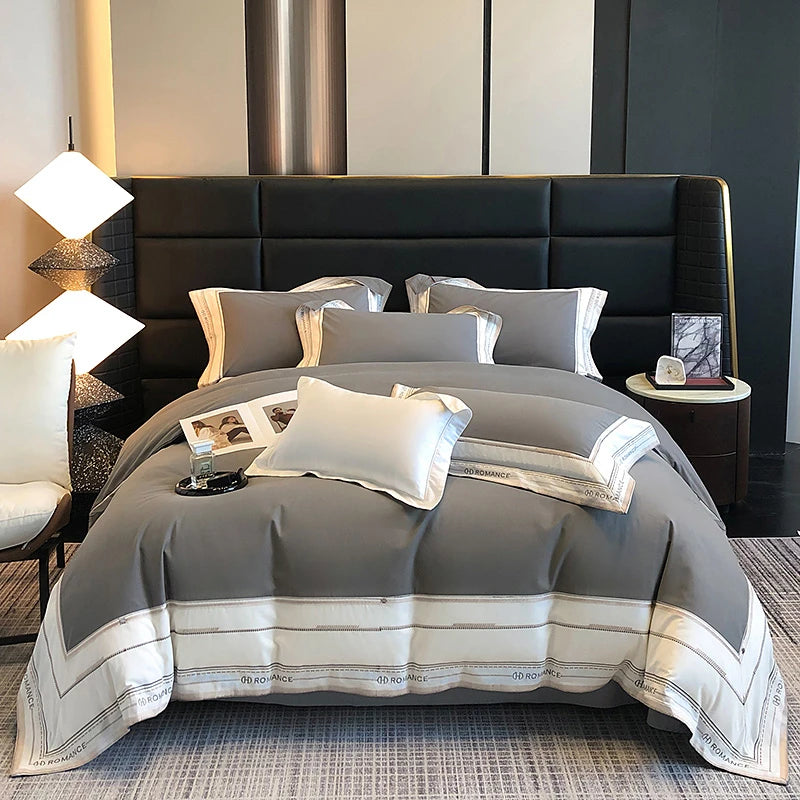 1000TC Brushed Cotton Frame Duvet Cover Set - Grey