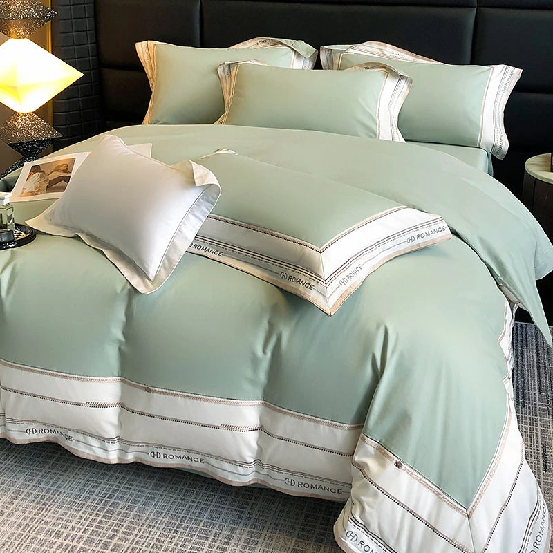 1000TC Brushed Cotton Frame Duvet Cover Set - Light Olive