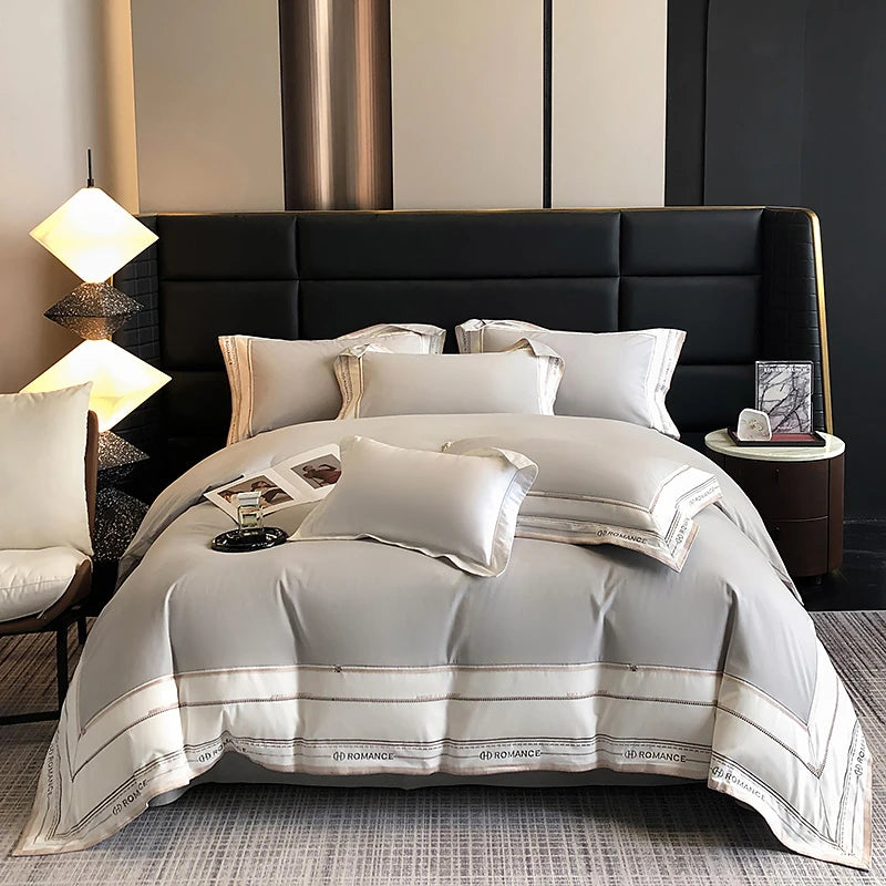 1000TC Brushed Cotton Frame Duvet Cover Set - Light grey