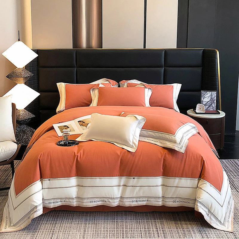 1000TC Brushed Cotton Frame Duvet Cover Set - Rust