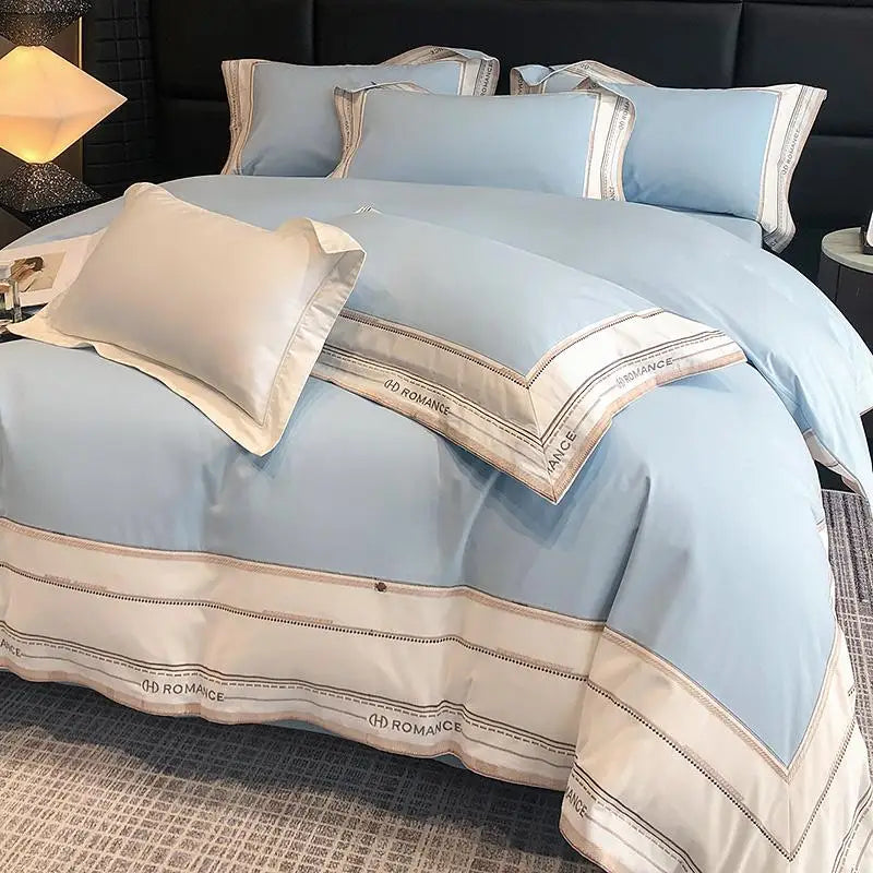 1000TC Brushed Cotton Frame Duvet Cover Set - Sky