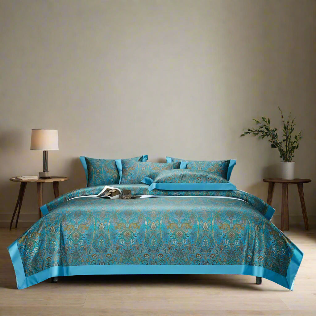 1000TC Egyptian Cotton Vintage 4Pcs Bedding Set - Vibrant Blue