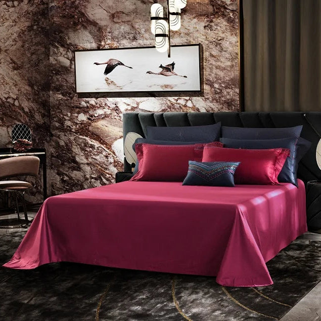 1000TC Egyptian Cotton Wine Red Luxury Bedding Set includes duvet cover, flat or fitted sheets and pillowcases