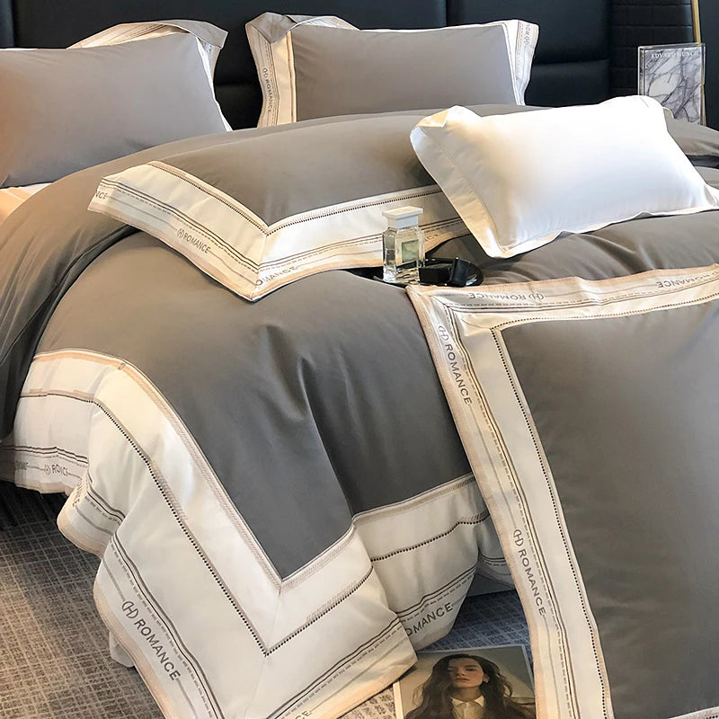 1000TC Gray Brushed Cotton Frame Bedding Set comes in flat or fitted sheet