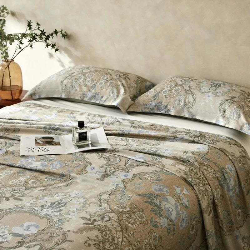 400TC Bohemian Lyocell floral print grey bedsheet and pillowcases set