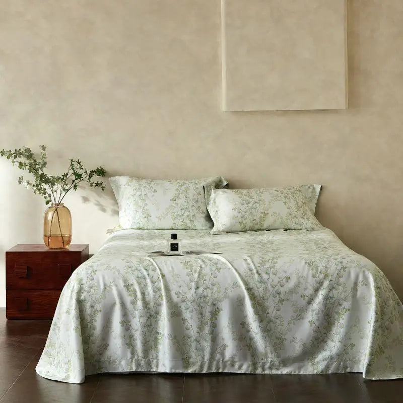 400TC Bohemian green floral minimal Lyocell Bed Sheet Set 