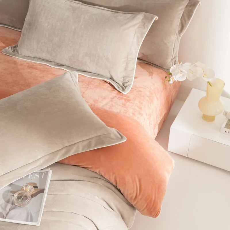 500TC Reversible Fluffy Microfiber bedding set velvet textured duvet cover and pillowcases