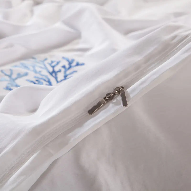 600TC Blue Embroidery Egyptian Cotton Sheets, duvet cover and pillowcases