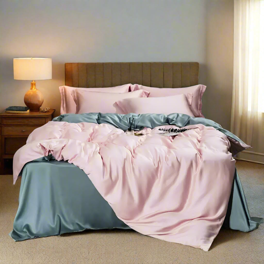 600TC Solid Color 100% Bamboo Fiber Bedding Set - Pink