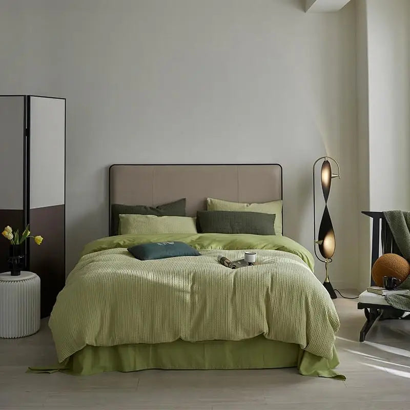 600TC Washed Cotton Waffle Weave Duvet Cover Bedding Set - Mint