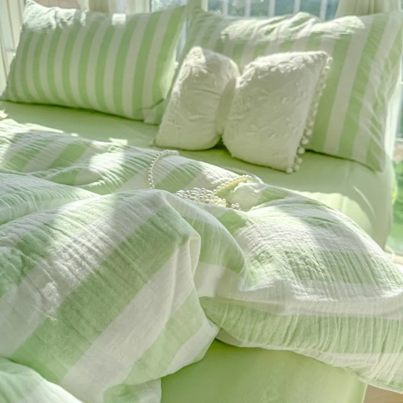 Affordable luxury bedding Lightweight Luxury Striped Bedding Set - Green