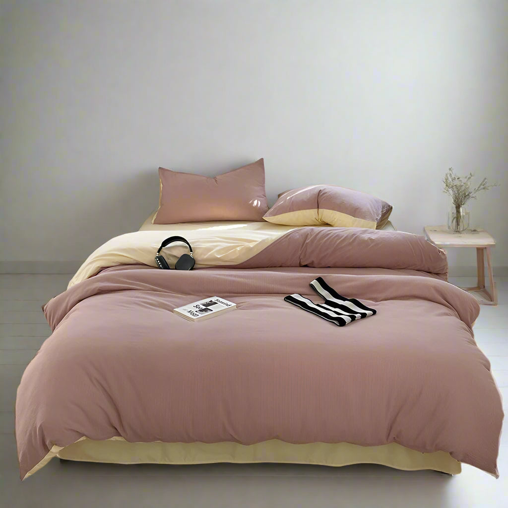 Affordable luxury bedding Seersucker 3-Piece Duvet Cover Set – Microfiber Dusty Pink