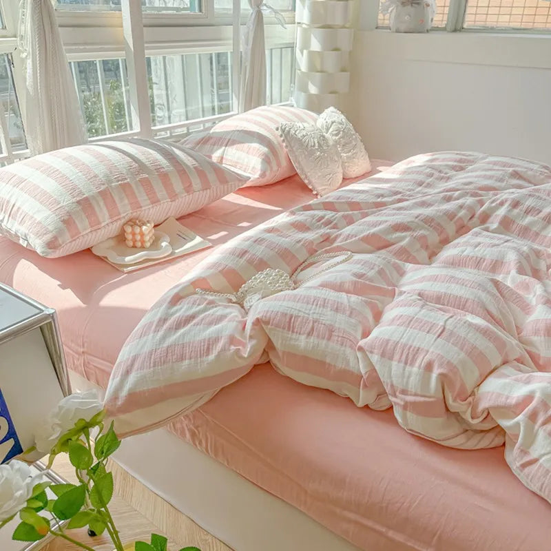 Best luxury bedding brands Lightweight  Luxury Striped Bedding Set - Pink