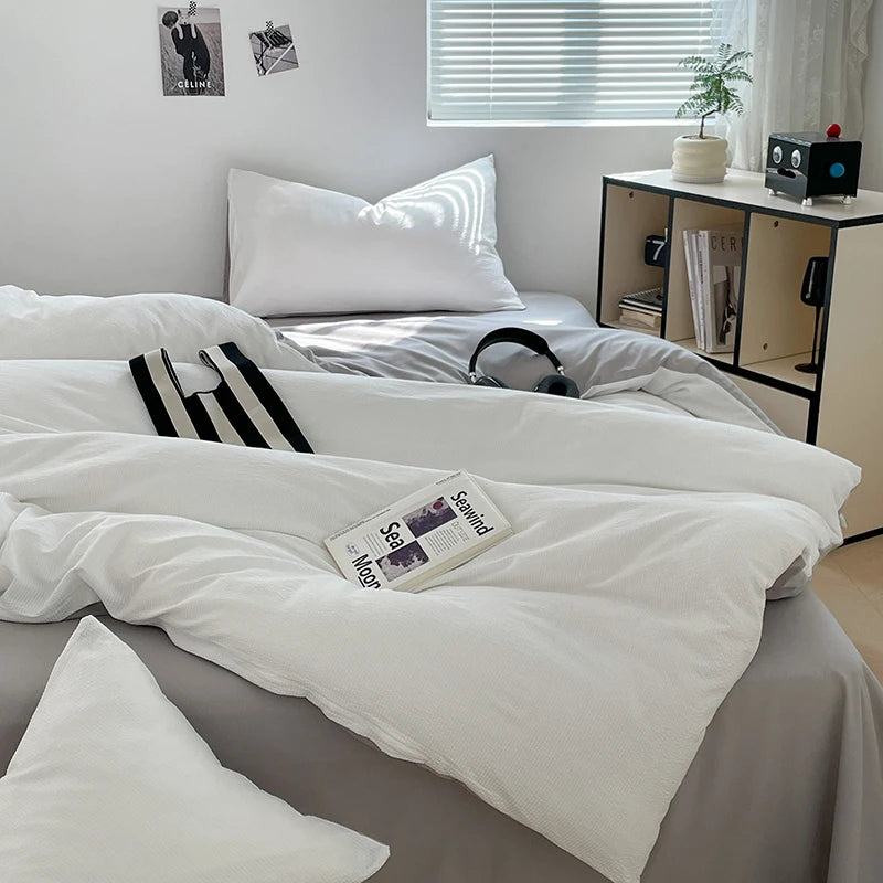 Best luxury bedding brands Seersucker 3-Piece Duvet Cover Set – Microfiber - White