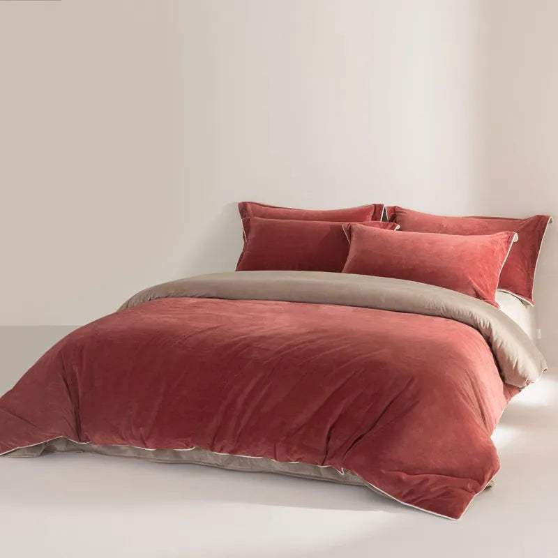 Blood Red 500TC Reversible Fluffy Microfiber Duvet Cover Set with Sheets and Pillowcases in King Queen and Double Bed sizes