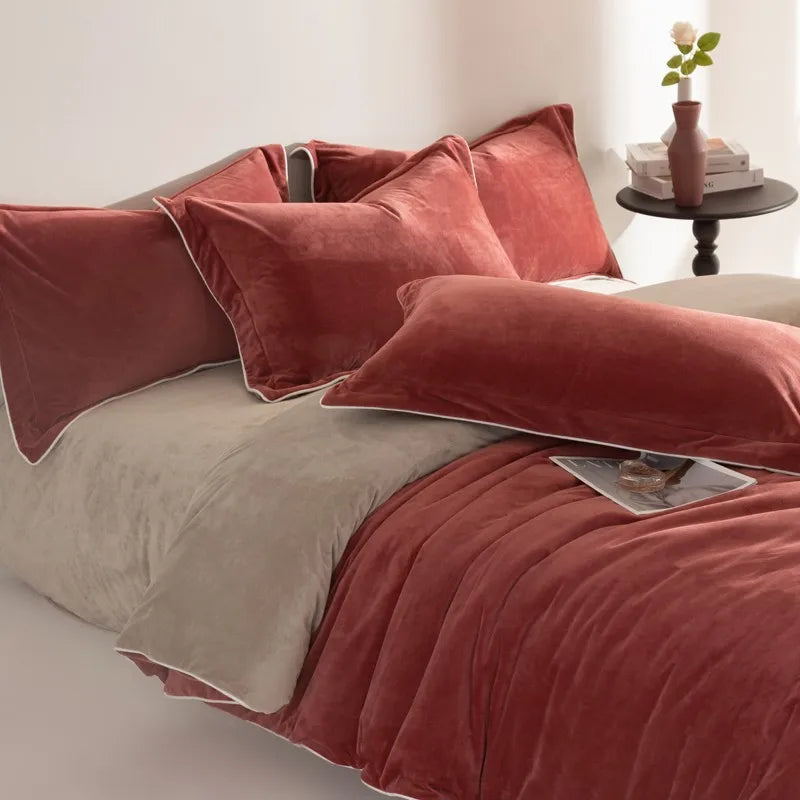 Blood Red 500TC Reversible Fluffy Microfiber velvet bedding set includes Duvet Cover, Sheets and Pillowcases in King Queen and Double Bed sizes