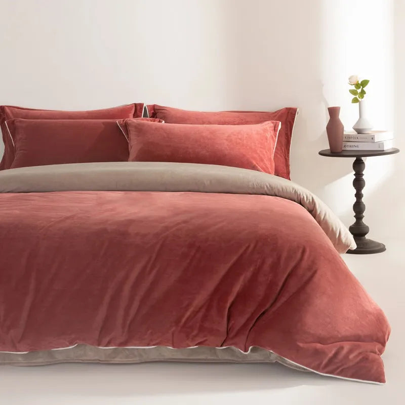 Blood Red 500TC Reversible Fluffy Microfiber velvet bedding set includes Duvet Cover, Sheets in flat and fitted options and Pillowcases 