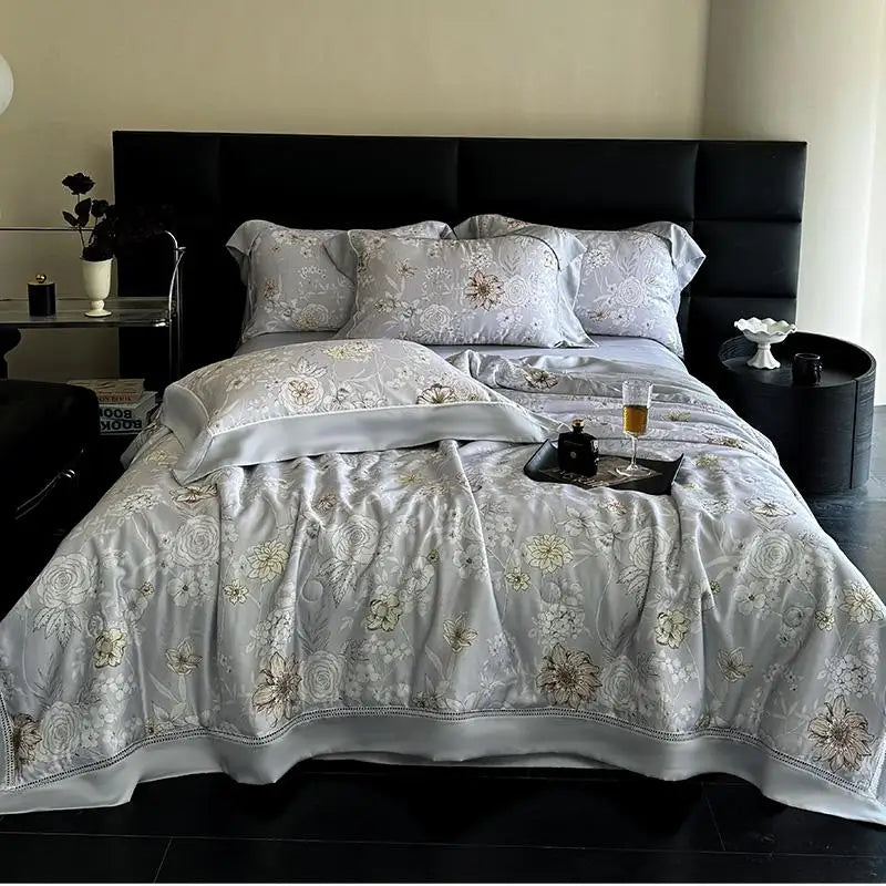 Breathable & Soft 600TC Eucalyptus Lyocell Bedding Set - Light Gray