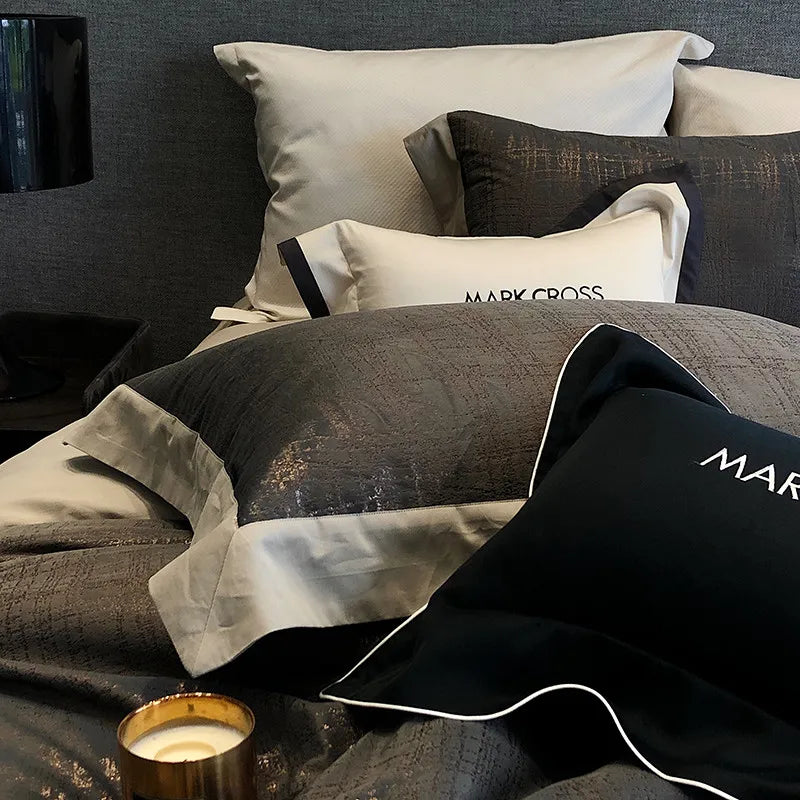 Brushstroke pattern Dark grey Luxury Ripple Velvet Fluffy Bedding Set available in Queen and King