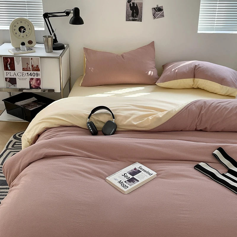 Buy luxury bedding online Seersucker 3-Piece Duvet Cover Set – Microfiber Dusty Pink