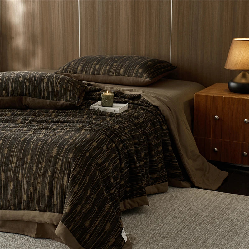 Chocolate brown 100% cotton quilted blanket one piece available at the happy ladies 