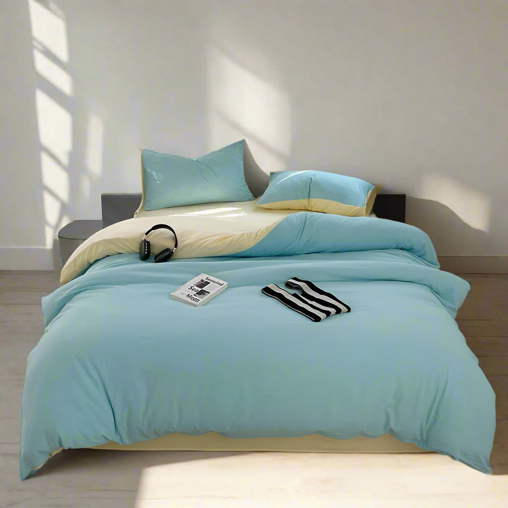 Classic luxury bedding Seersucker 3-Piece Duvet Cover Set – Microfiber - Sky