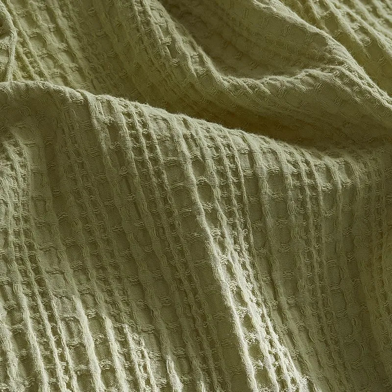Close up of 600TC Washed Cotton Waffle Weave Duvet Cover Bedding Set - Mint