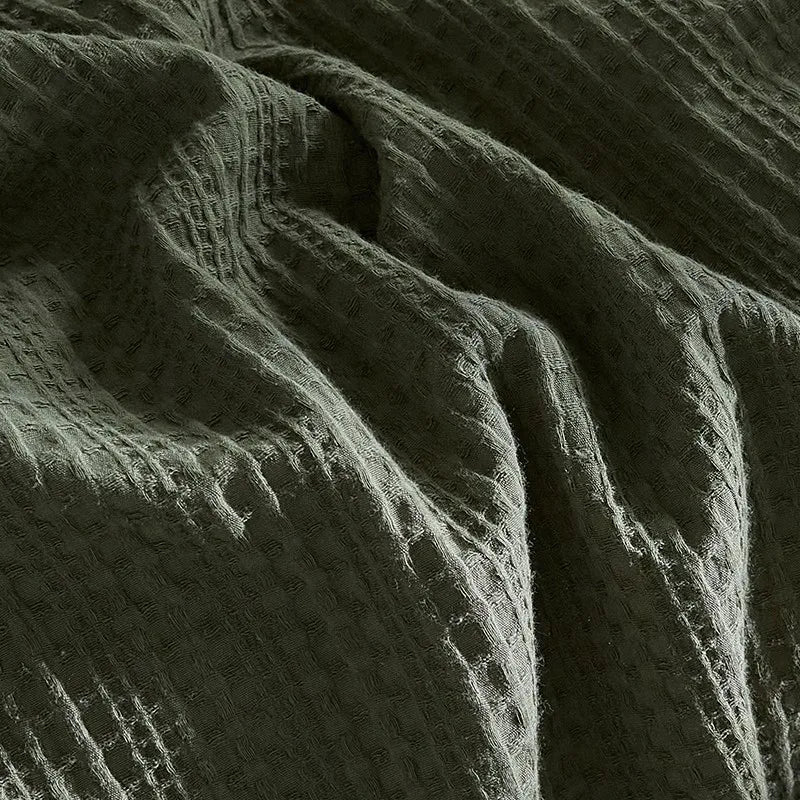 Close up of Grey 600TC Washed Cotton Waffle Weave Duvet Cover Bedding Set