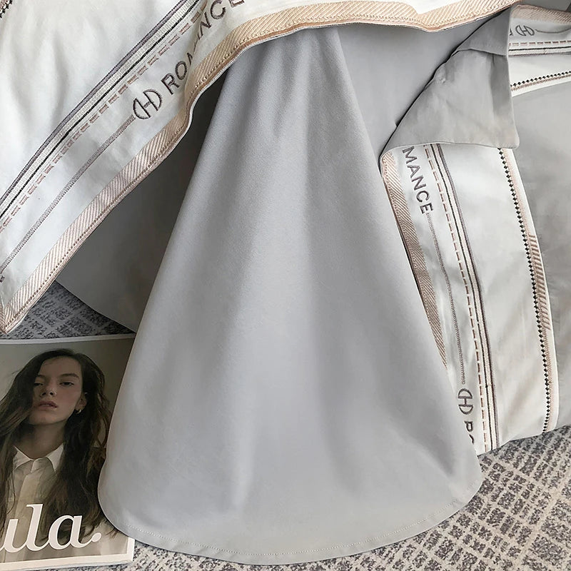 Close up of flat sheet Light Grey 1000TC Brushed Cotton Frame Duvet Cover Set