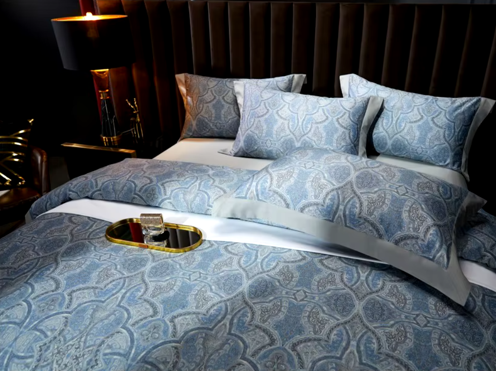 Custom luxury bedding Egyptian Cotton Vintage 4Pcs Bedding Set - Light Blue