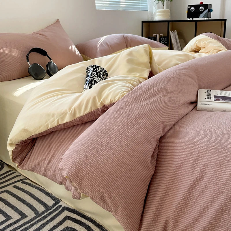 Custom luxury bedding Seersucker 3-Piece Duvet Cover Set – Microfiber Dusty Pink