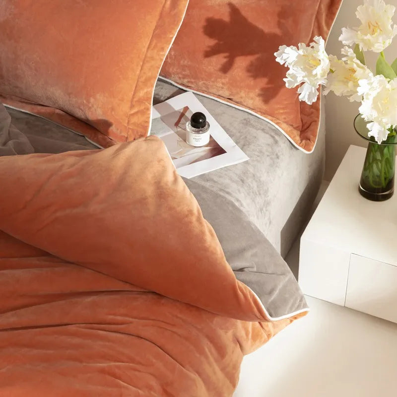 Double bed size 500TC textured orange duvet cover set Reversible Fluffy Microfiber Duvet Cover Set with Sheets and pillowcases - Rust