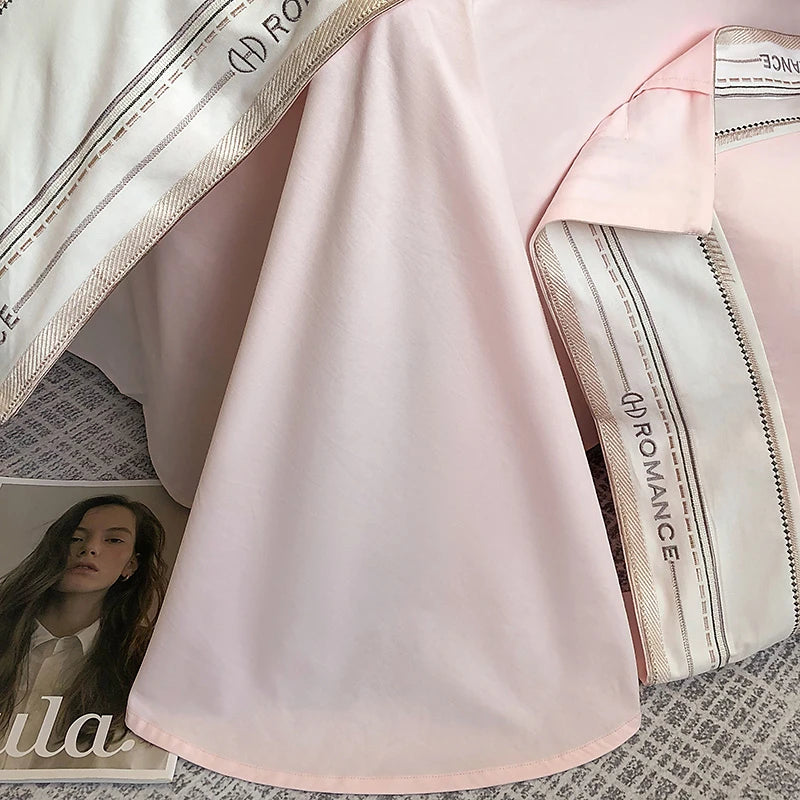 Double size Light Pink 1000TC Brushed Cotton Frame flat sheet Bedding Set