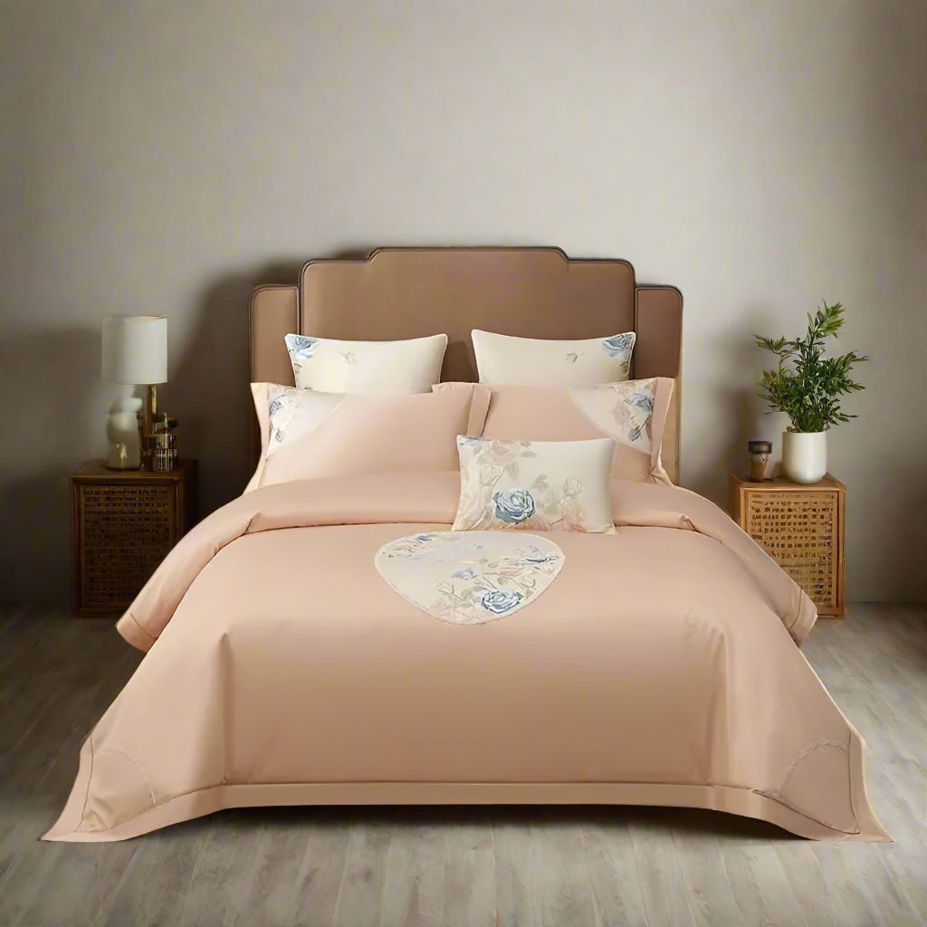 Egyptian Cotton Embroidered Patchwork Bedding Set - Peach