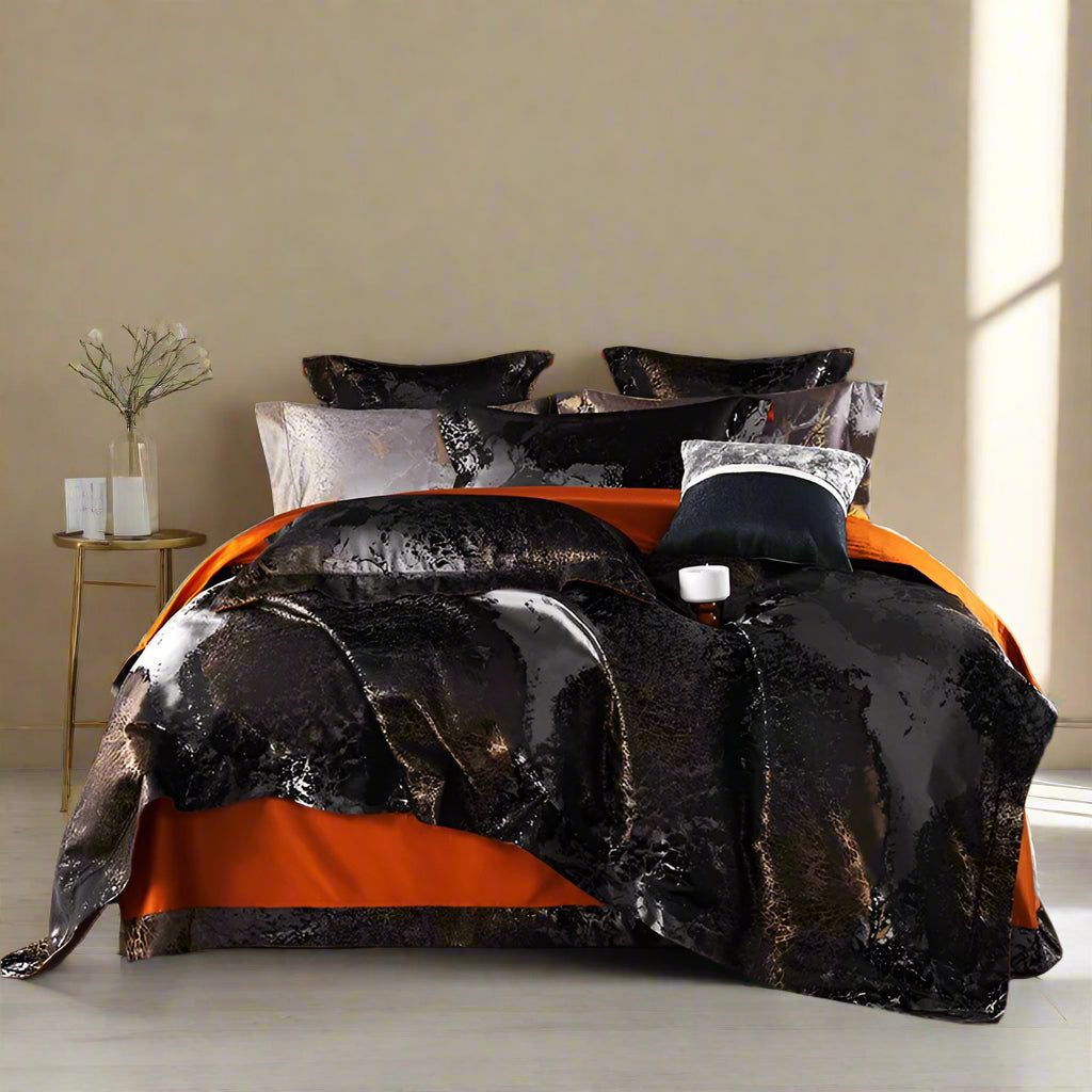 Egyptian Cotton Satin Jacquard Bedding Set - Black