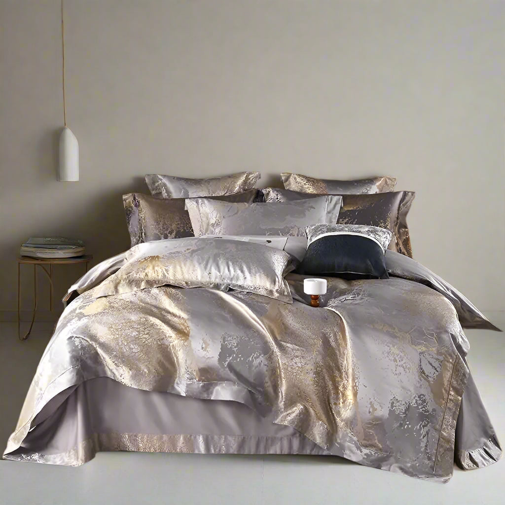 Egyptian Cotton Satin Jacquard Bedding Set – Grey