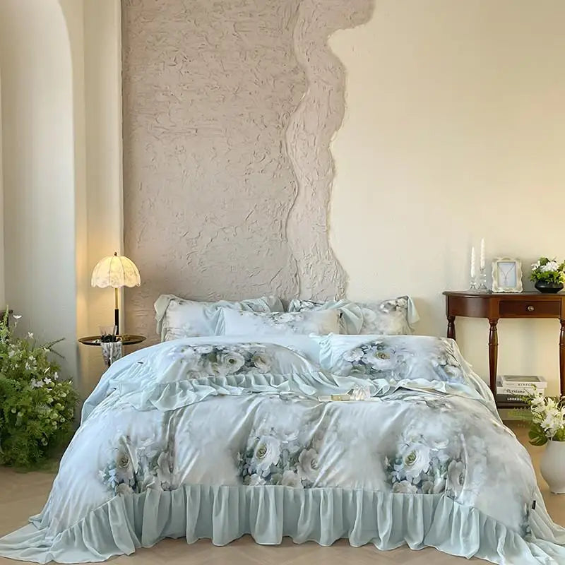 French Romantic 600TC Cotton Floral Bedding Set - Blue
