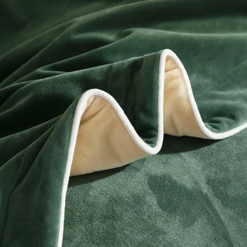 Green fabric with white trim duvet cover set