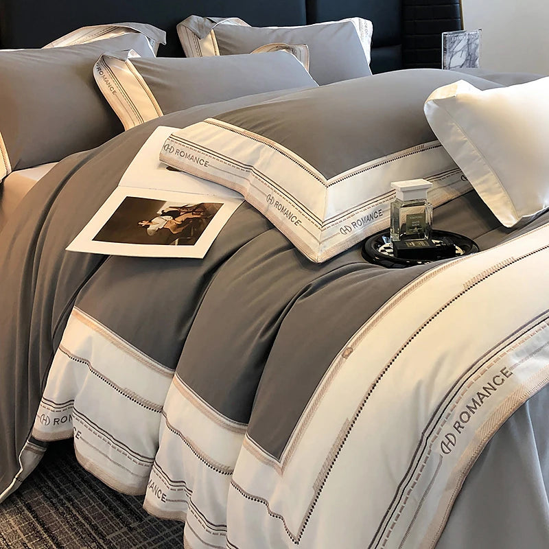 Grey 1000TC Brushed Cotton Frame Duvet Cover Set comes in Queen, Double and King sizes