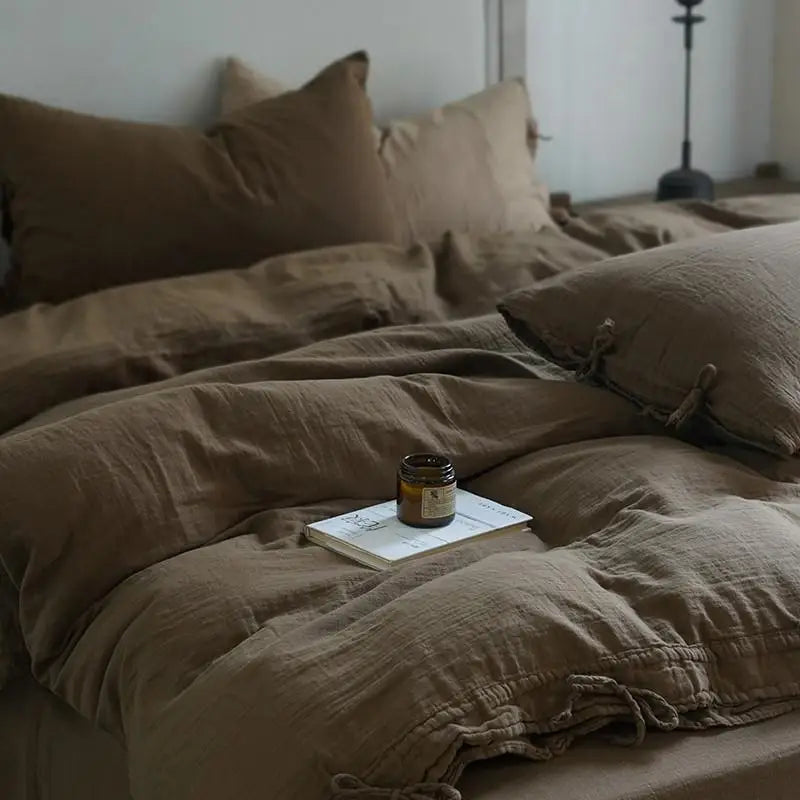 Grey 600TC Cotton Twill Wrinkled Yarn Bedding Set