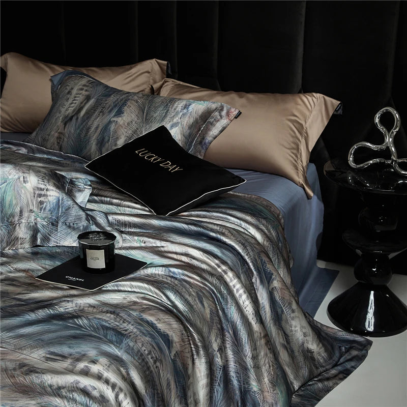 Grey bedding set at the happy ladies sheet pillowcases and duvet cover