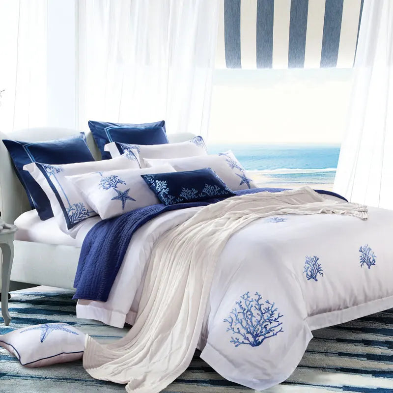 designer bedding 600TC Blue Embroidery Egyptian Cotton Bedding Set