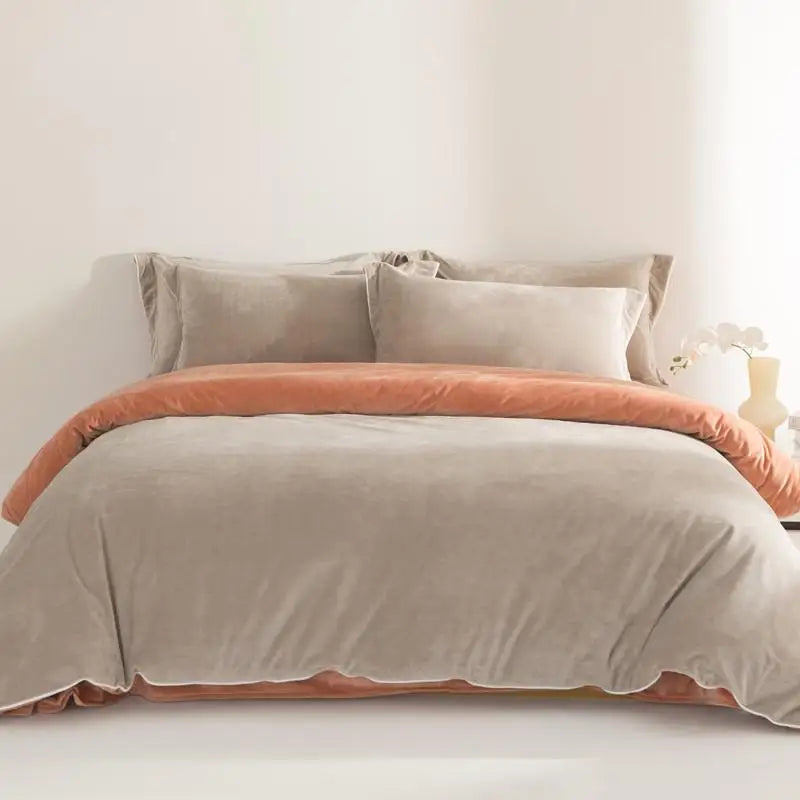 King size 500TC Reversible Fluffy Microfiber Duvet Cover Set with Sheets - Grey