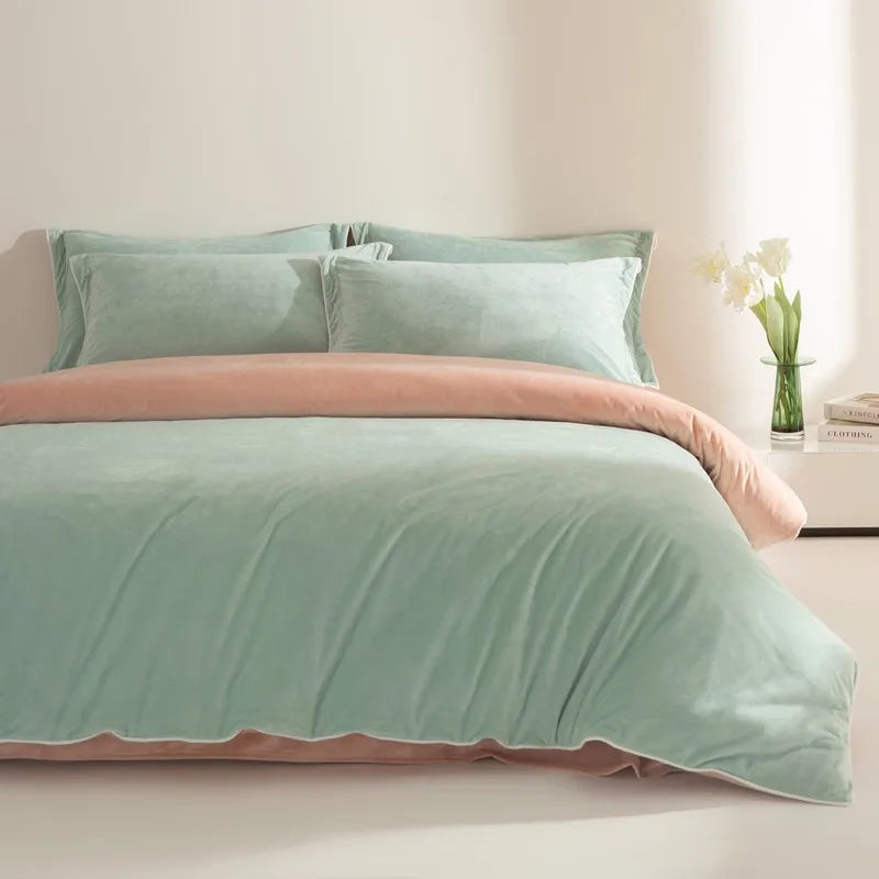 King size 500TC Reversible Fluffy Microfiber Duvet Cover Set with Sheets and Pillowcases