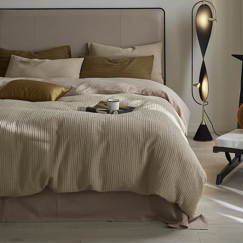 King size 600TC Washed Cotton Waffle Weave Duvet Cover Bedding Set