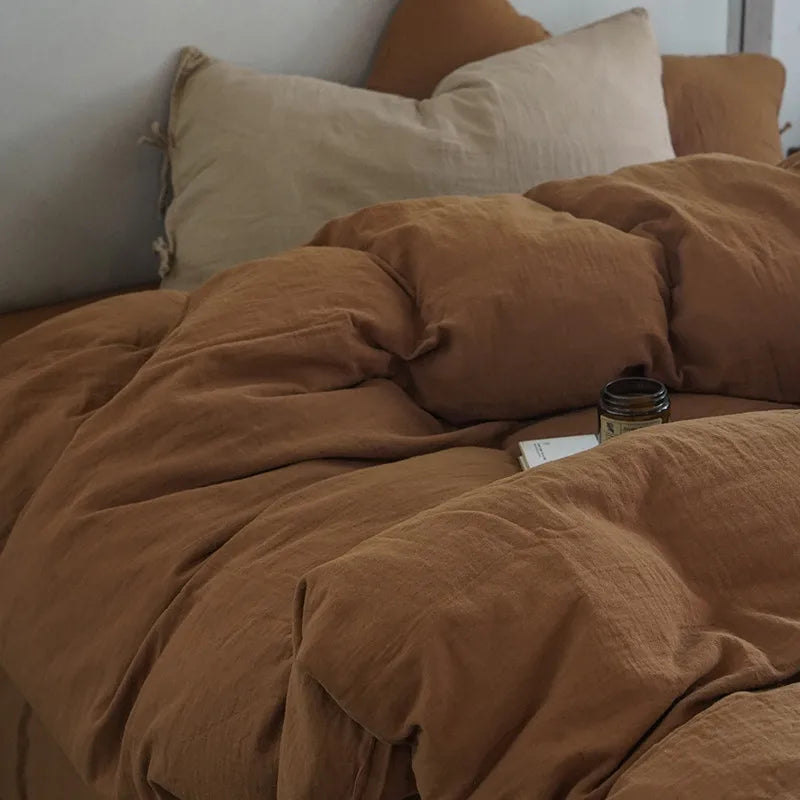 Light Brown 600TC Cotton Twill Wrinkled Yarn Bedding set available in Queen, Double, Twin, King and Family sizes