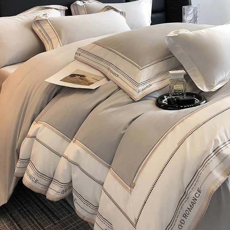 Light Grey 1000TC Brushed Cotton Frame Duvet Cover Set comes with flat or fitted sheet