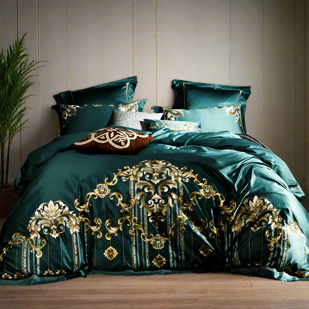 Luxury  Egyptian Cotton Embroidered Bedding Set - Green
