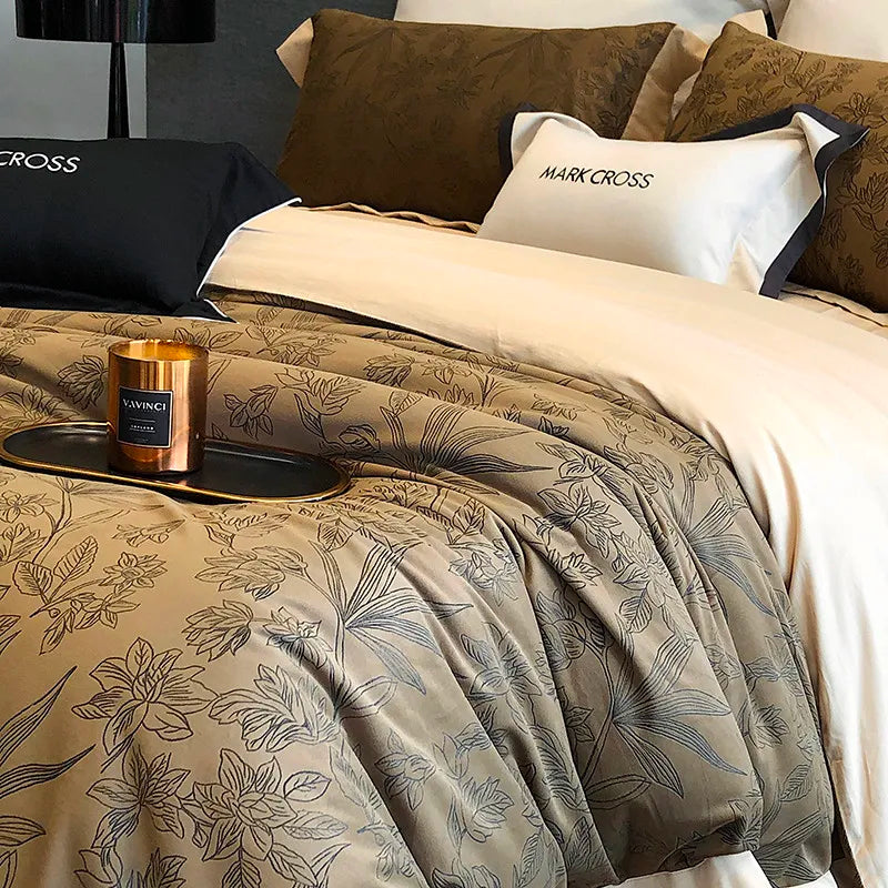 Luxury Ripple cotton Fluffy olive floral Bedding Set includes Duvet cover, flat or fitted sheets and pillowcases