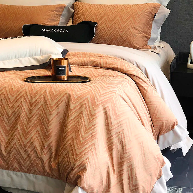 Luxury Tan Ripple Velvet Fluffy Bedding Set 4Pcs includes flat or fitted sheets